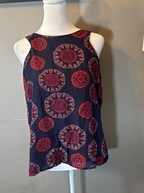 Paper Crane Navy & Red Boho Mandala Sleeveless Blouse Top